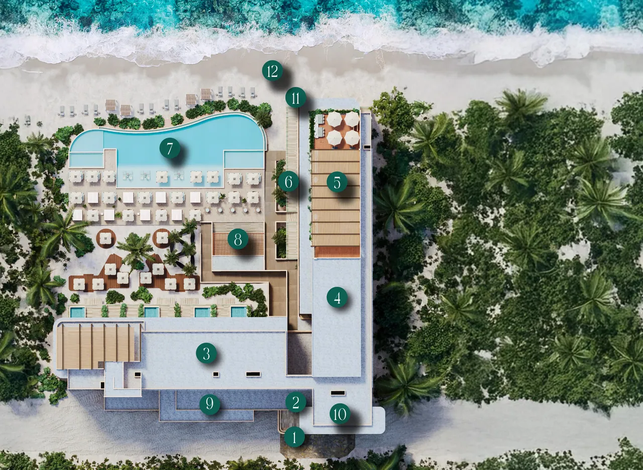 INNA master plan showing the towers, pool deck and beachfront facilities